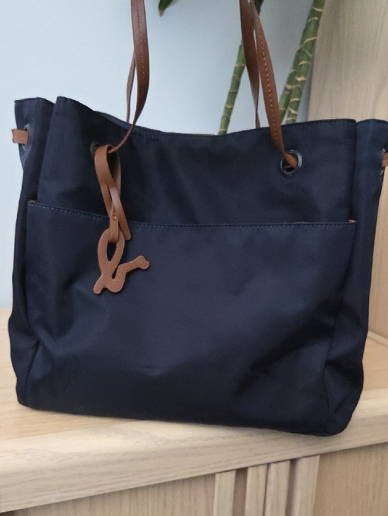 Agnes B. Handbags - NWOT Agnes B. Navy Nylon Tote with Tan Leather Accents